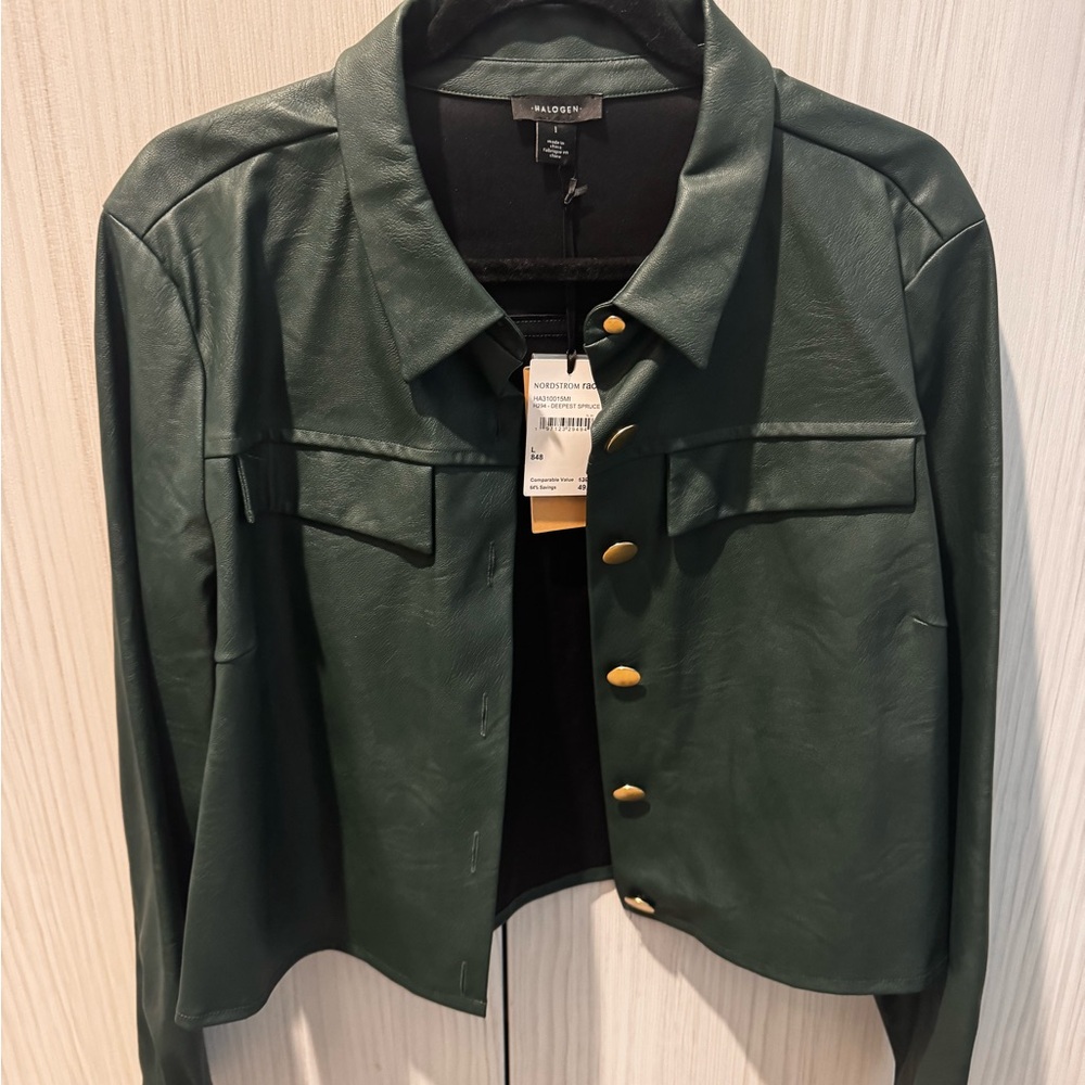 Balmain Women's Green Leather Jacket